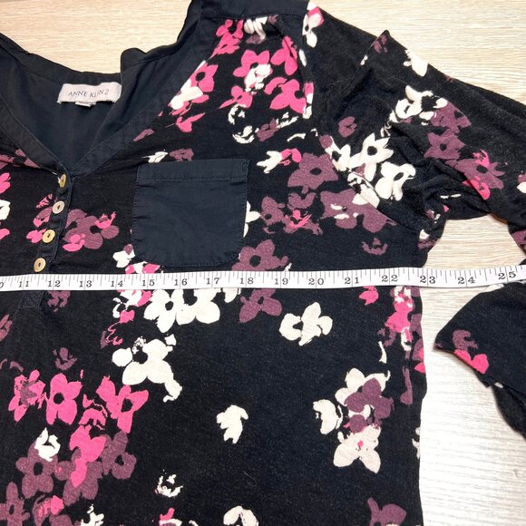 Anne Klein Womens XL Tunic Floral Print 3/4 Rolltab Sleeve Henley Neck - Picture 9 of 11